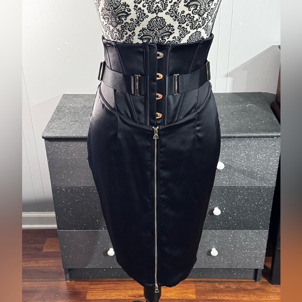 Honey Birdette Chastity Black Satin Skirt SMALL